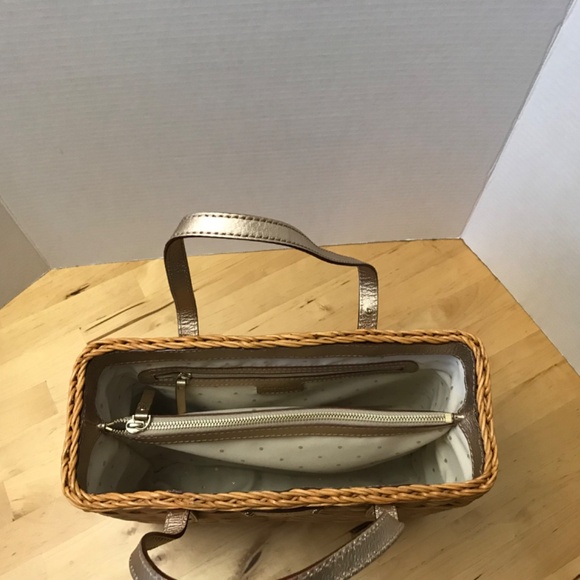 Kate Spade Wicker & Gold Leather Square Basket Bag - Picture 5 of 7